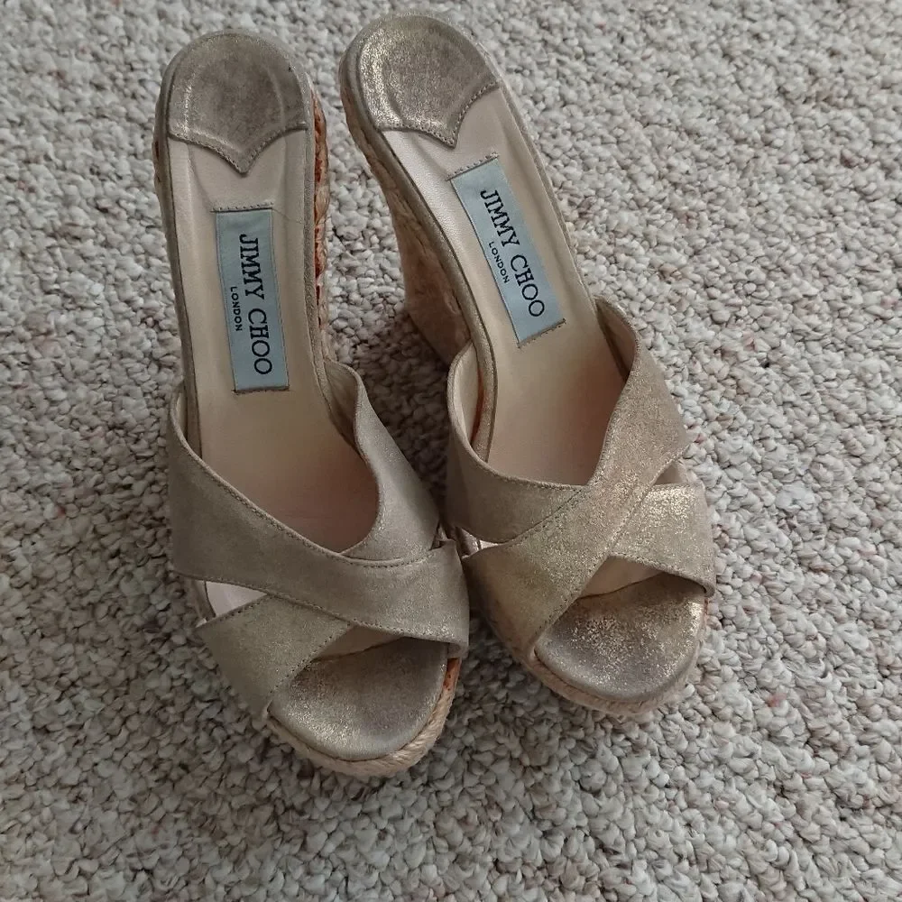 Jimmy Choo Glitter Phyllis Cross Strap wedges size 37.5
